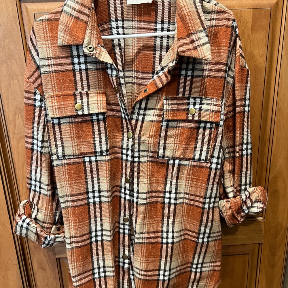 Orange Plaid Button-Up Shirt